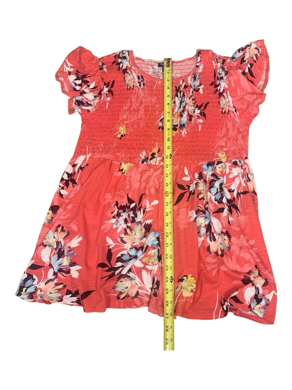 Torrid Coral Red Floral Smocked Babydoll Top Flutter Sleeves Cottagecore Large 2 - Picture 10 of 11